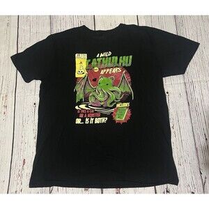 Cathulu Appears Comic XL T-shirt Cthulhu Cat Crossover Funny Graphic Black